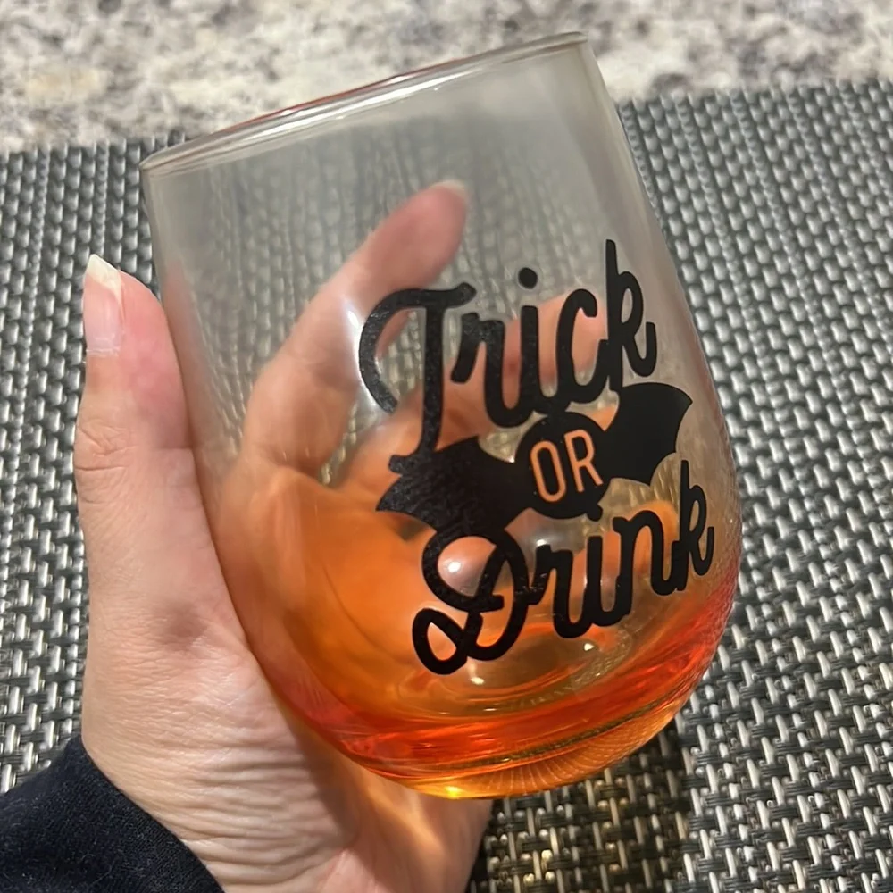 Halloween Trick or Treat Drink Humor Wine Glass Stemless